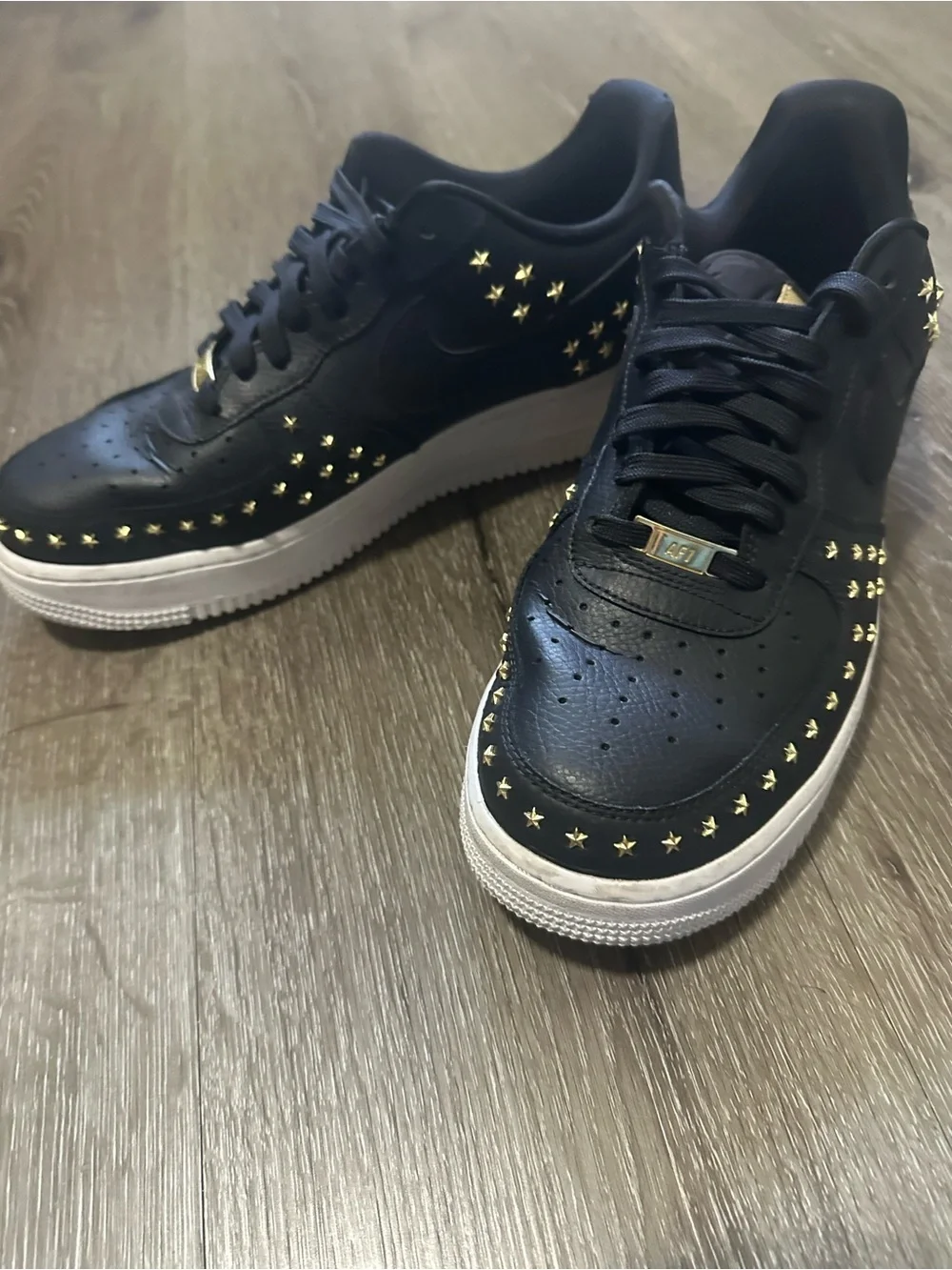 Nike Air Force 1 07 XX GOLD Studded Black White AR0639 001 Women 11.5 Shoes